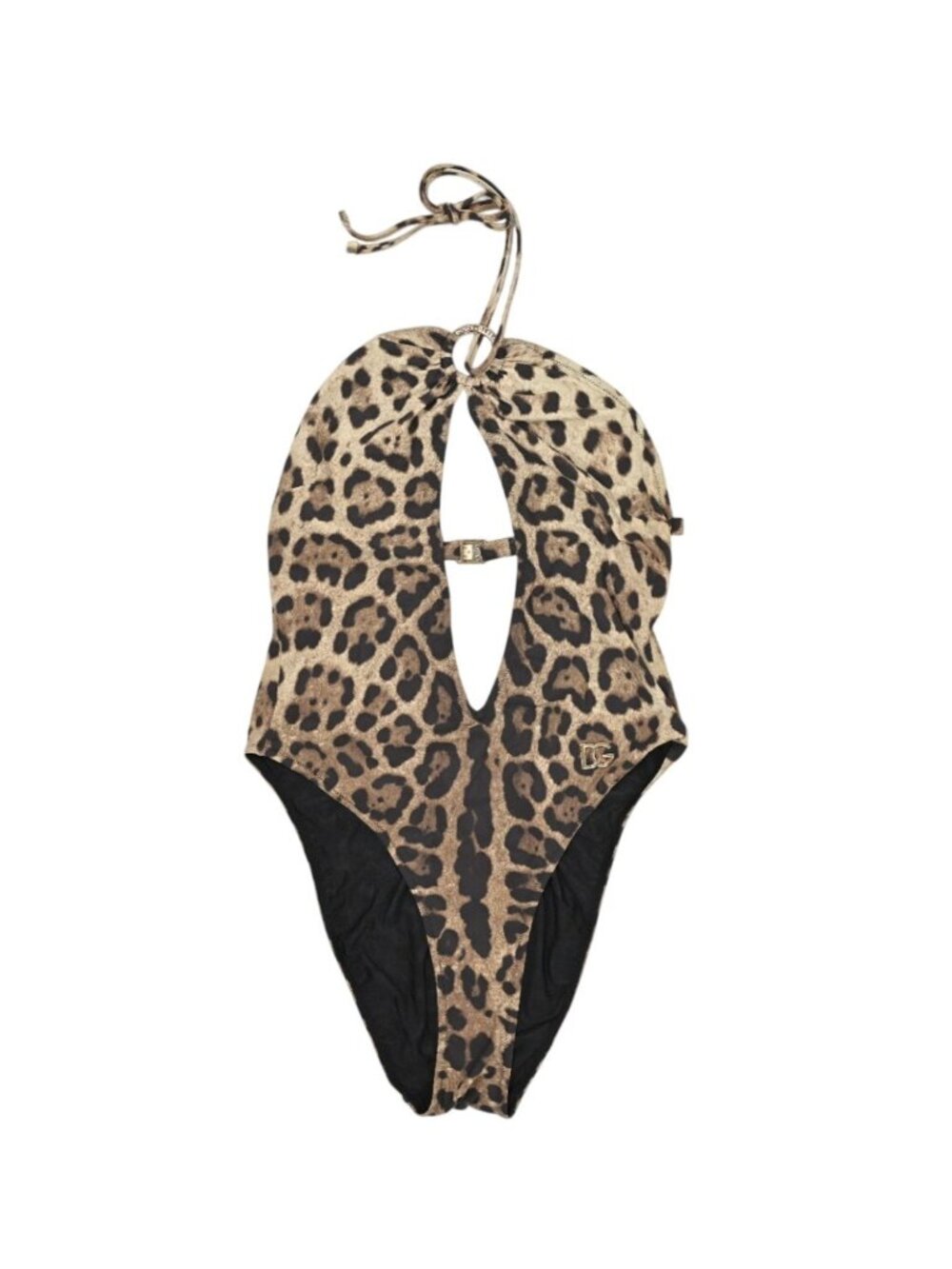 Dolce & Gabbana Halter Cutout One Piece Swimsuit in Brown Cheetah